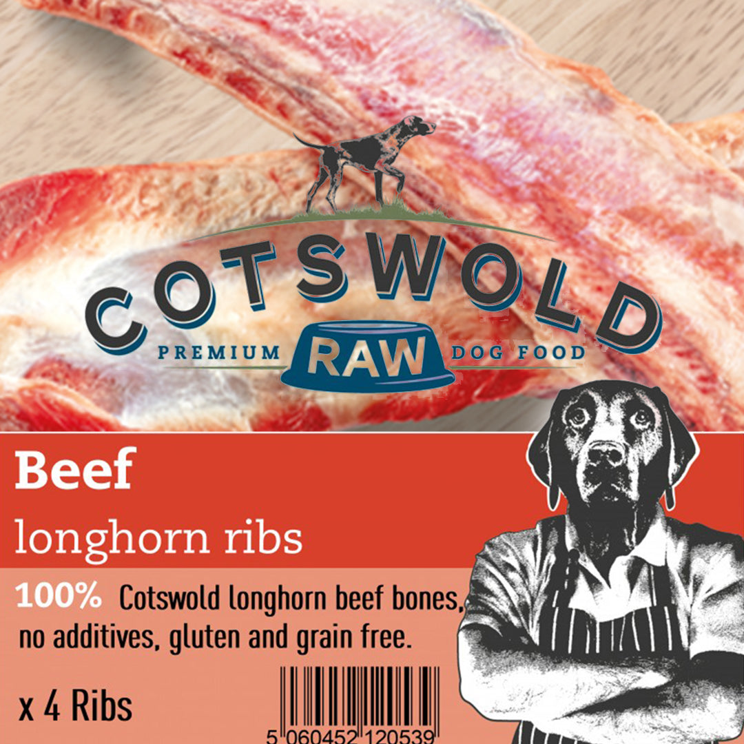 Cotswold RAW Longhorn Beef Ribs x4 BROWNS PET RANGE