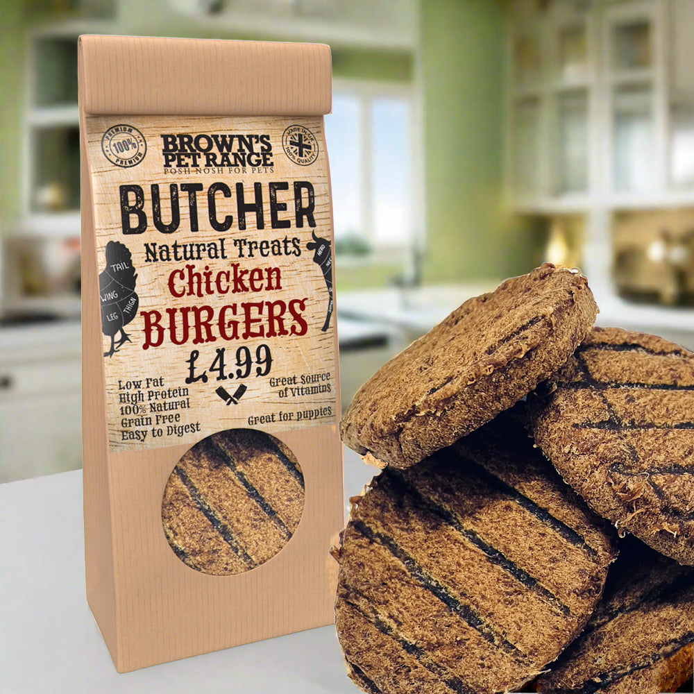 Chicken Butchers Burgers x5 Brown's Natural Dog Treats – BROWNS