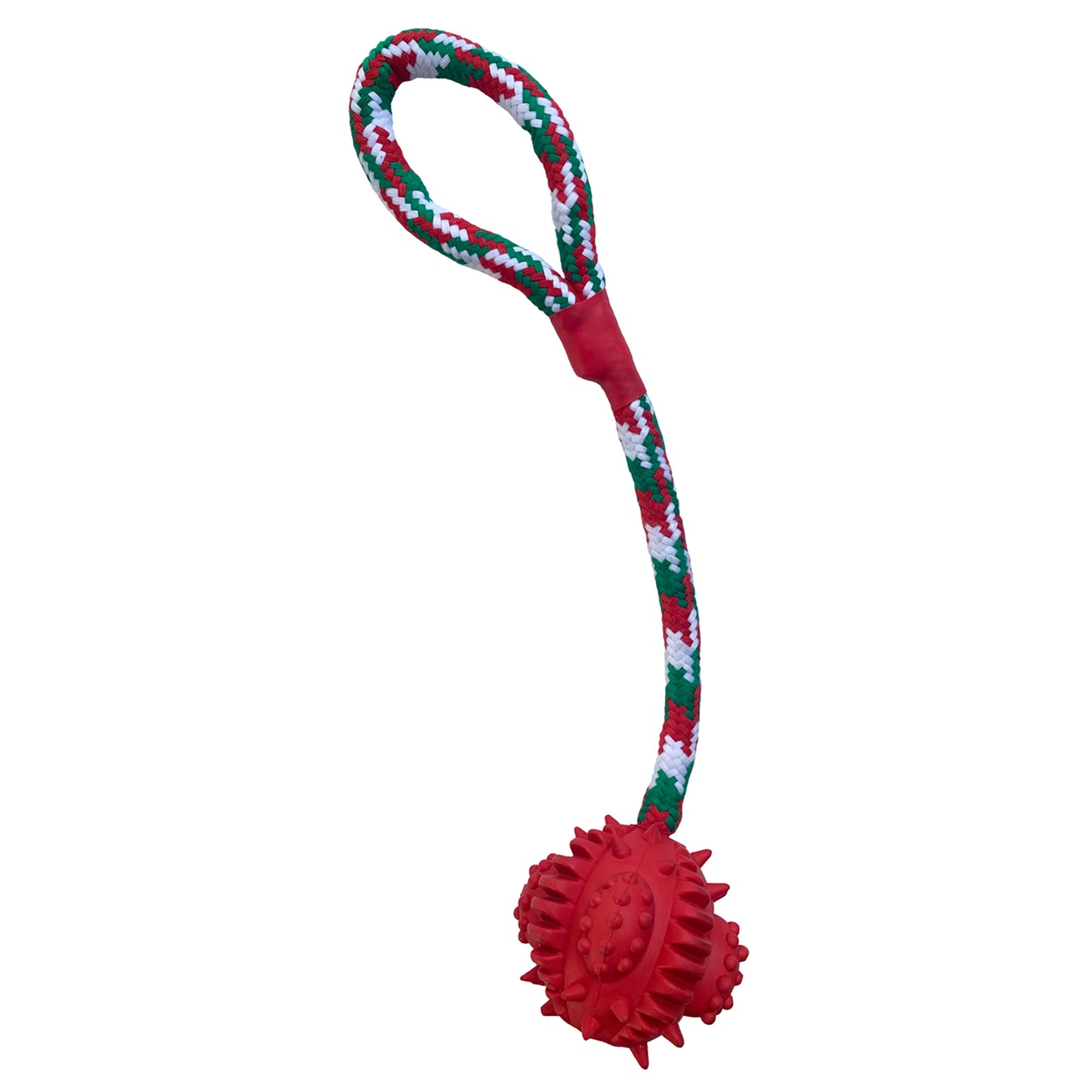 Brown's Christmas | Christmas Rubber Ball on Rope Toy - BROWNS PET RANGE