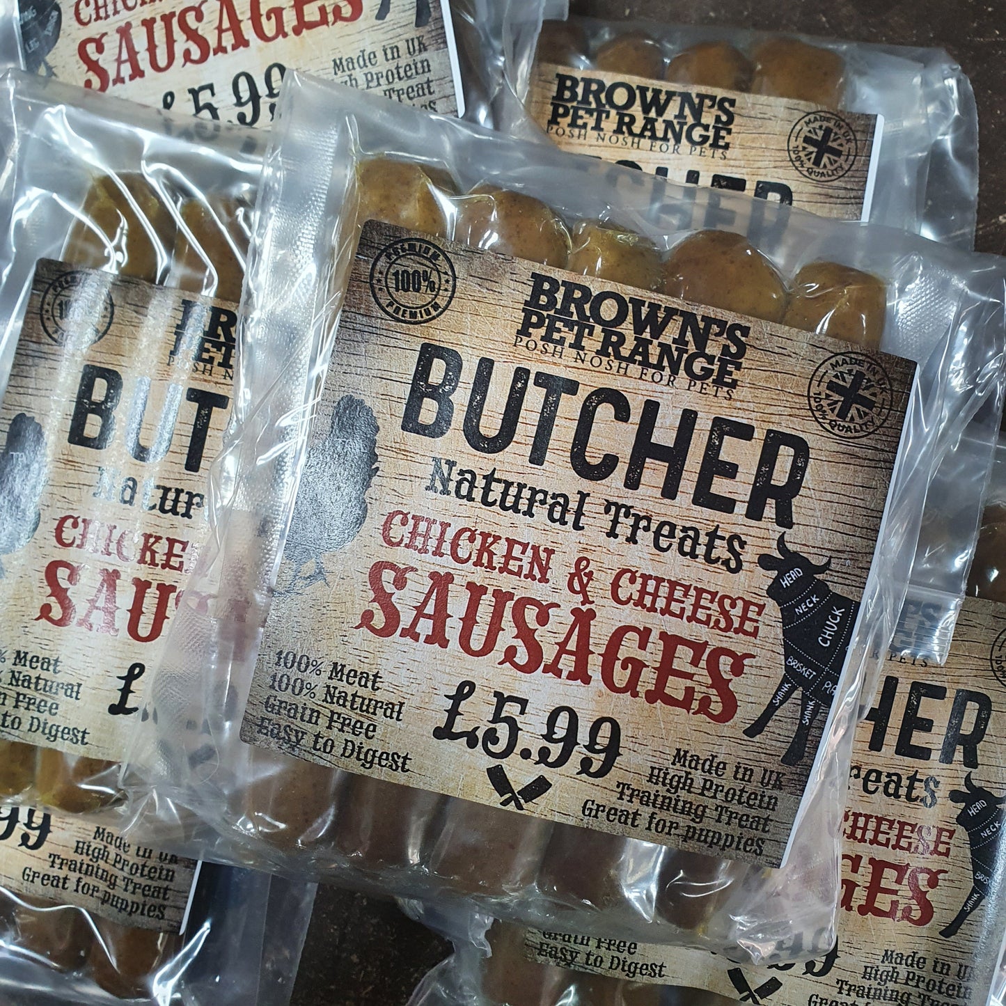 Chicken & Cheese Butchers Sausages | Brown's Natural Dog Treats - BROWNS PET RANGE